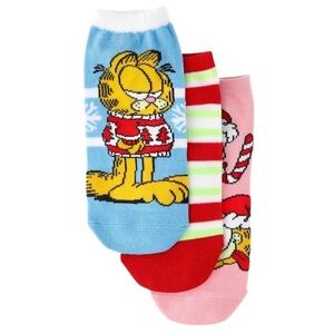 NWT NICKELODEON GARFIELD 3pk Holiday Festive Christmas No Show Socks Size 4-10